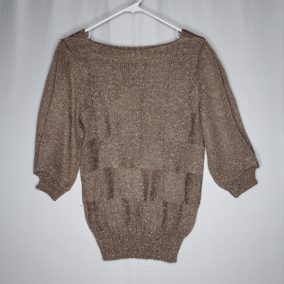 KnitMakers Vtg‎ Half Sleeve Sweater Small Square Neck Block Plaid Textured 60s - Picture 11 of 12